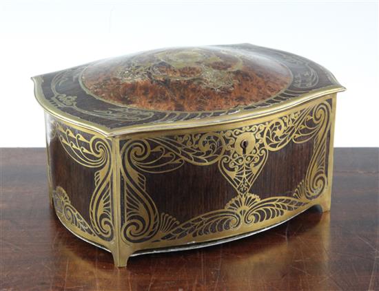 An Erhard & Sohne rosewood and brass inlaid secessionist table casket, 9in.